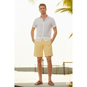 Chaps Men's Yellow Flat Front Casual Shorts - Perfect for Summer, Size 34